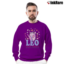 Men’s Leo Zodiac Cat Astrology Personality Graphic Crewneck Sweatshirt in purple | Cozy Fabric, Clean Style