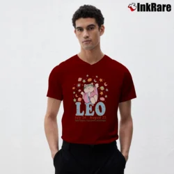 Men’s Leo Zodiac Cat Astrology Personality Graphic V-Neck Tee in maroon | Sharp, Breathable, Everyday Staple