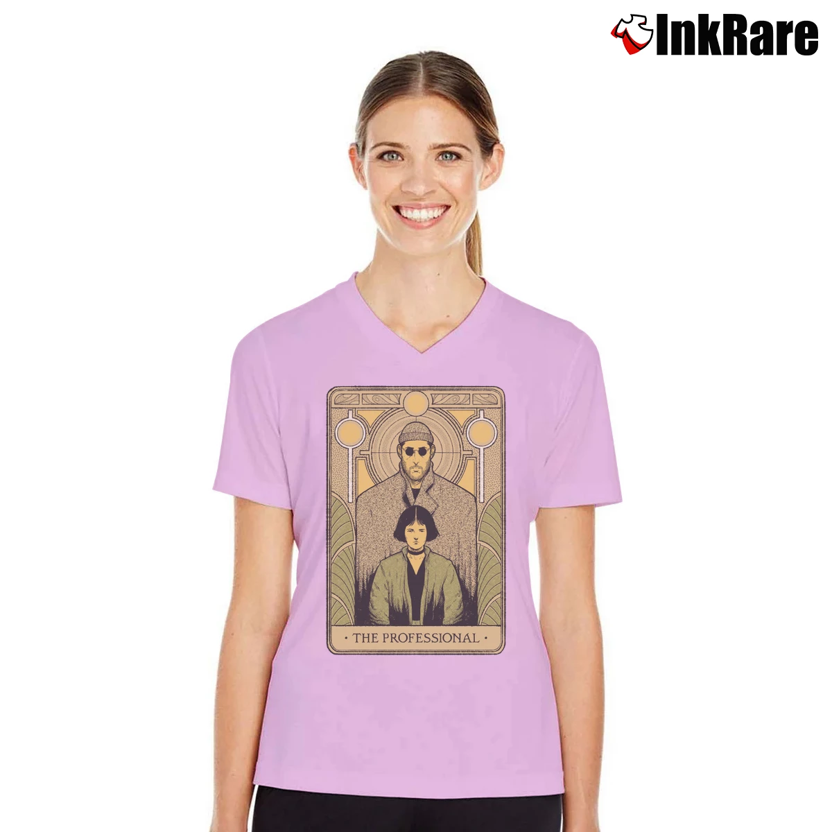 Women’s Leon The Professional Art V-Neck Tee in light pink | Chic Neckline, Soft Texture