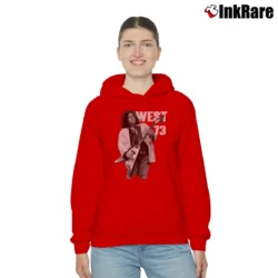 Women’s Leslie West '73 Rock Music Tribute Cozy Hoodie in red | Warm, Structured, Stylish
