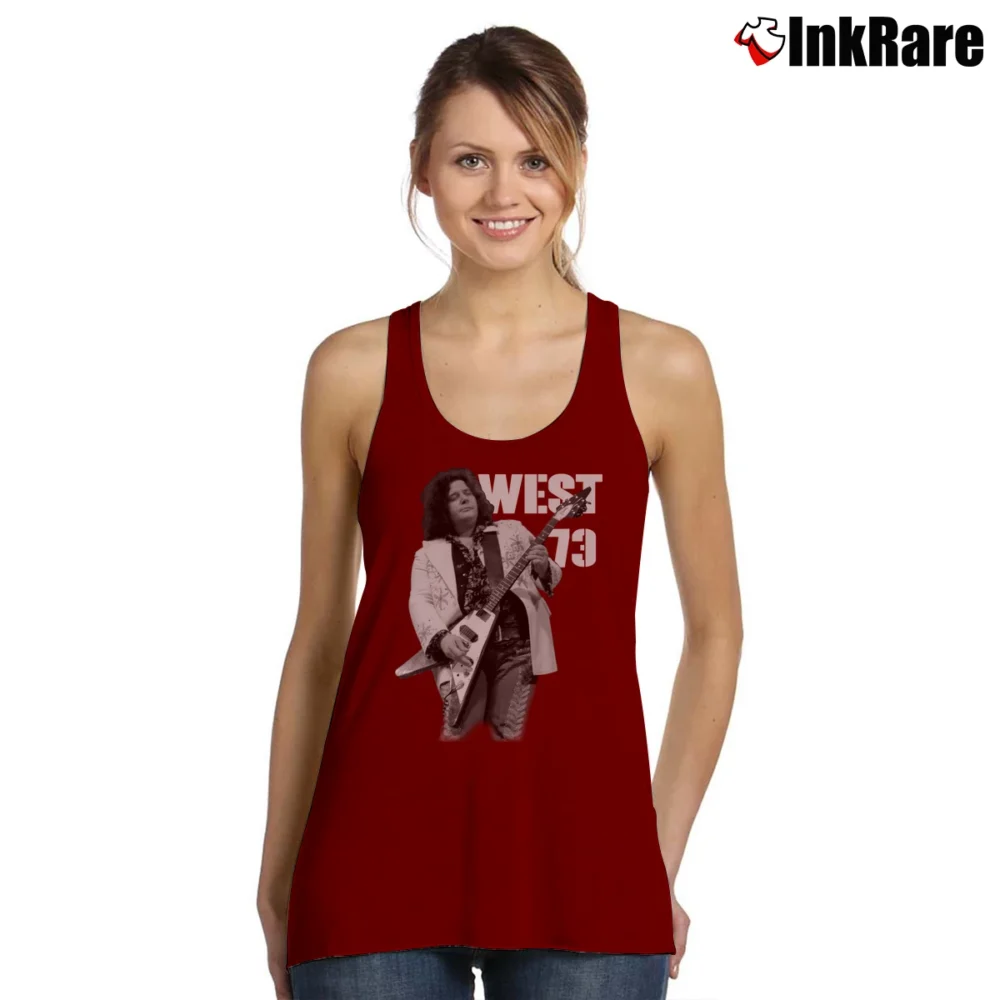 Women’s Leslie West '73 Rock Music Tribute Tank Top in maroon | Lightweight, Movement-Friendly