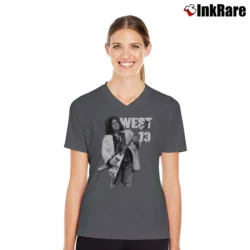 Women’s Leslie West '73 Rock Music Tribute V-Neck Tee in charcoal | Chic Neckline, Soft Texture