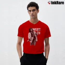 Men’s Leslie West '73 Rock Music Tribute V-Neck Tee in red | Sharp, Breathable, Everyday Staple