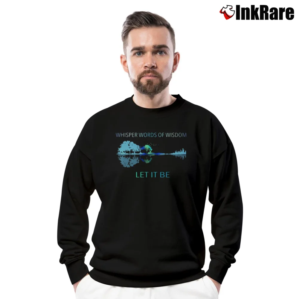 Men’s Let It Be Guitar Lake Shadow Hippie Crewneck Sweatshirt in black | Cozy Fabric, Clean Style