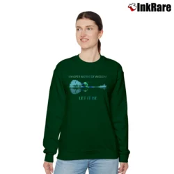 Women’s Let It Be Guitar Lake Shadow Hippie Relaxed Sweatshirt in forest green | Soft, Laid-Back Vibe