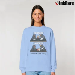 Women’s Let's Eat Bob Commas Save Lives Relaxed Sweatshirt in light blue | Soft, Laid-Back Vibe