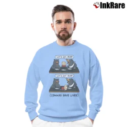 Men’s Let's Eat Bob Commas Save Lives Crewneck Sweatshirt in light blue | Cozy Fabric, Clean Style