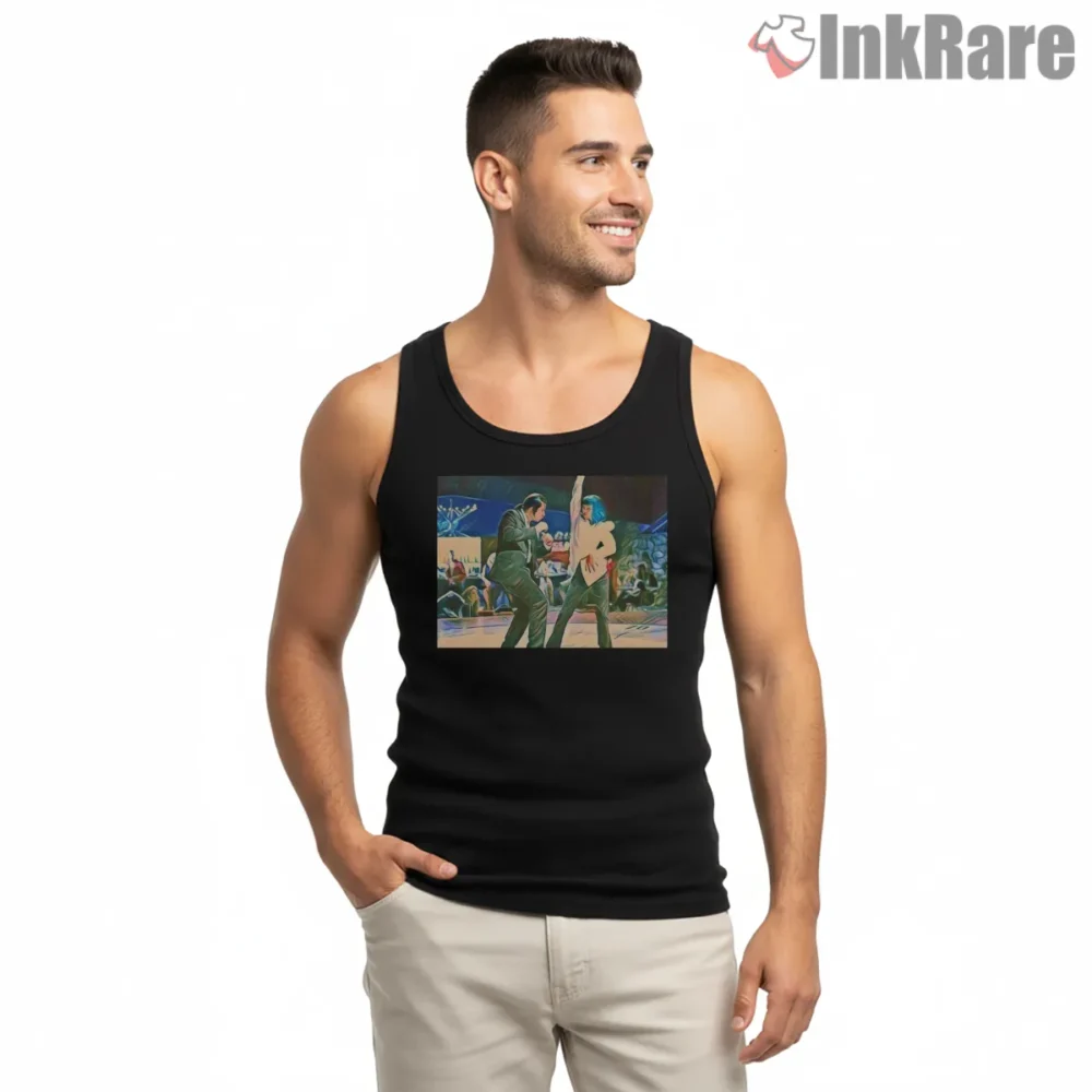 Lets Dance Color Splash Twist Shirt on black tank top for men graphic tee