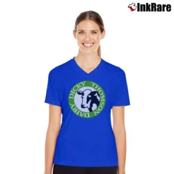 Women’s Letterkenny Dicky Thomson Dairy V-Neck Tee in royal blue | Chic Neckline, Soft Texture