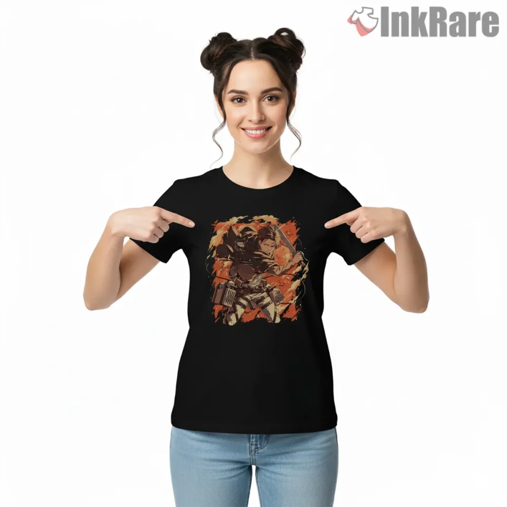 Levi Ackerman Blazing Momentum Slash Shirt on black short sleeve shirt for women graphic tee