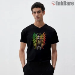 Levi Ackerman Color Burst Titan Slayer Shirt on black v-neck shirt for men graphic tee