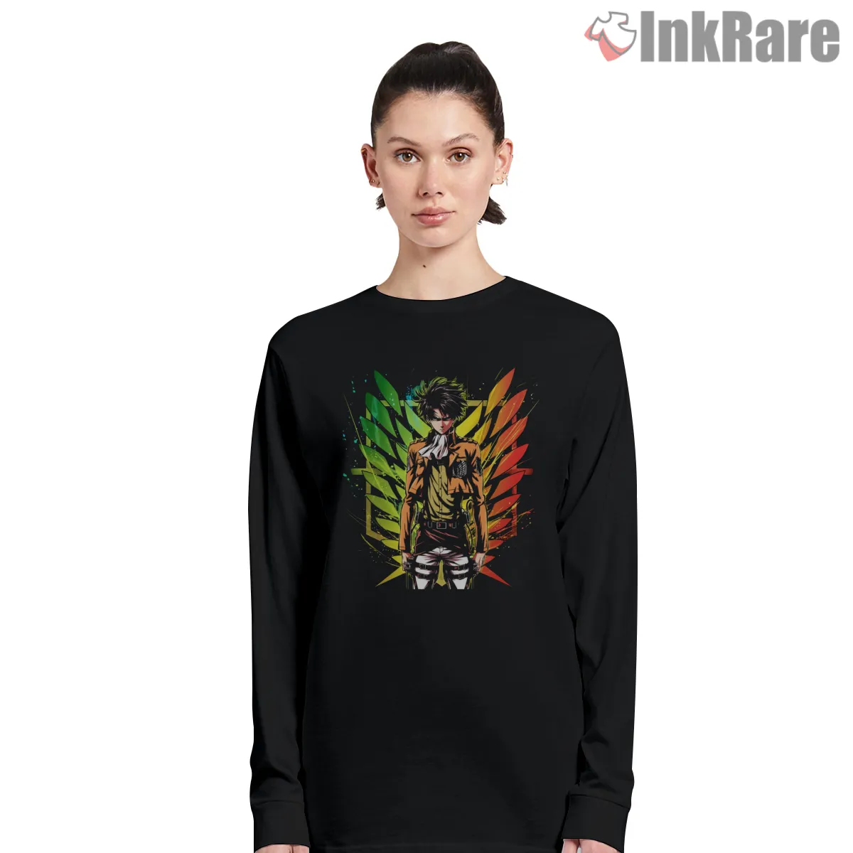 Levi Ackerman Color Burst Titan Slayer Long Sleeve Black Levi Ackerman Color Burst Titan Slayer Shirt on black long sleeve shirt for women graphic tee