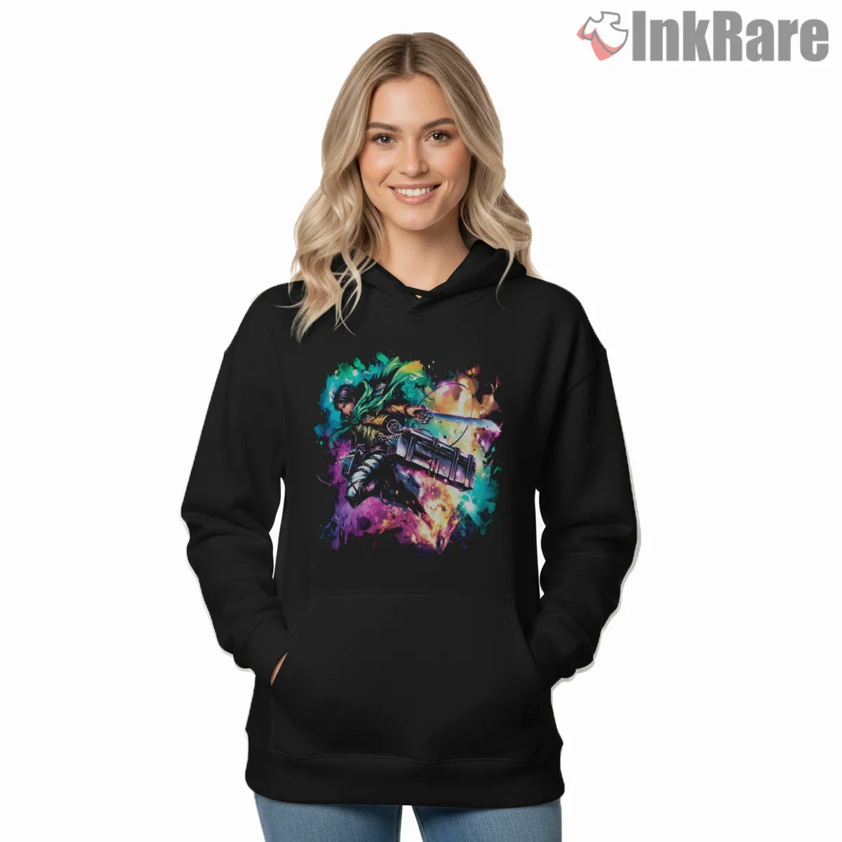 Levi Ackerman Cosmic Slash Shirt on black hoodie for women graphic tee