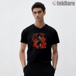 Levi Ackerman Crimson Storm Charge Shirt on black v-neck shirt for men graphic tee