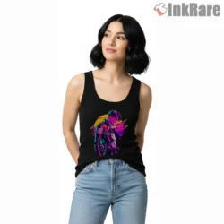 Levi Ackerman Cyberpunk Sunset Shirt on black tank top for women graphic tee