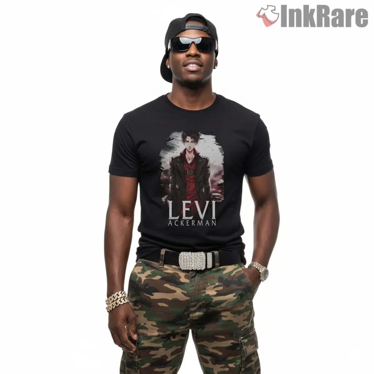 Levi Ackerman Dramatic Portrait Anime Shirt on black short sleeve shirt for men graphic tee
