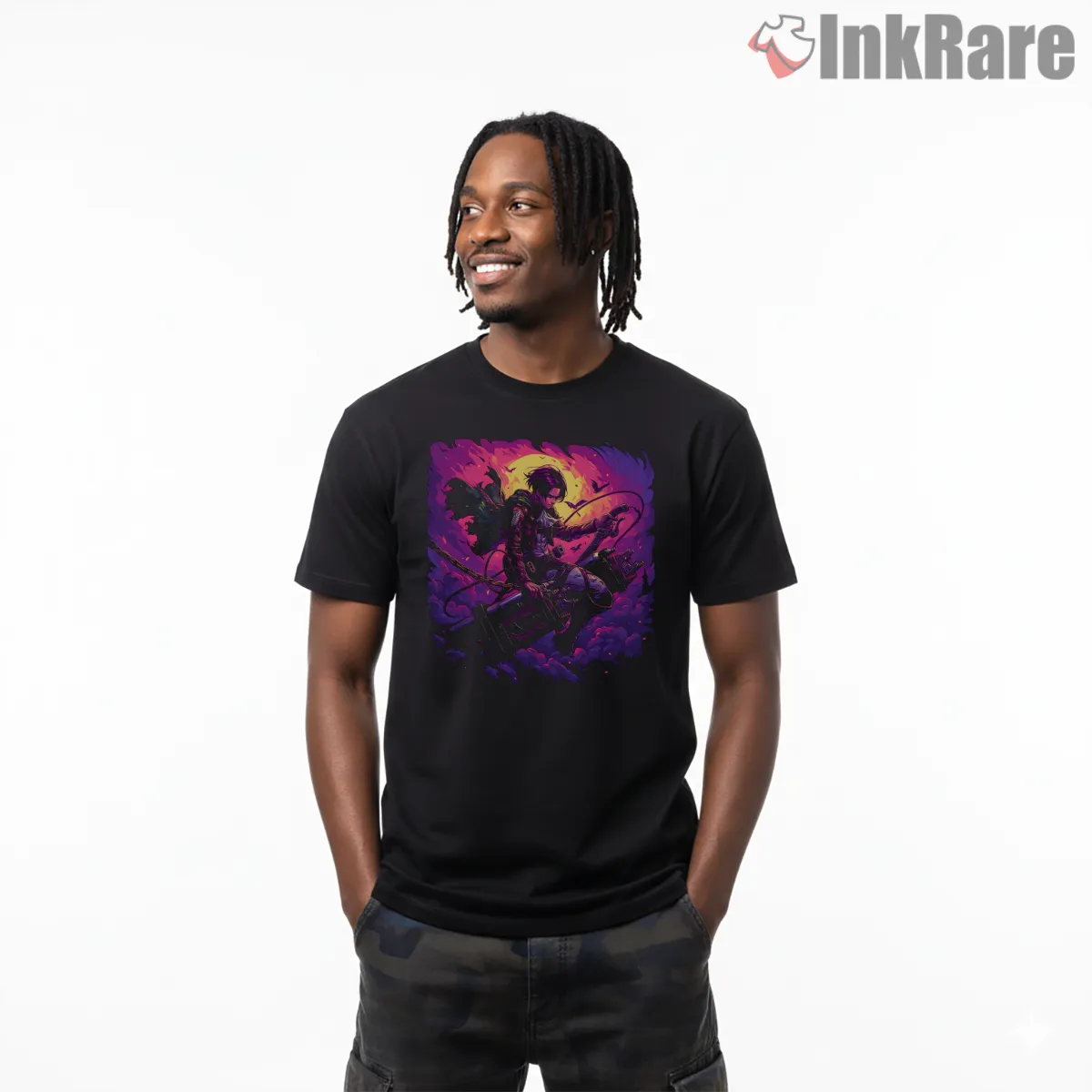Levi Ackerman Ember Trail Rooftop Shirt on black short sleeve shirt for men graphic tee