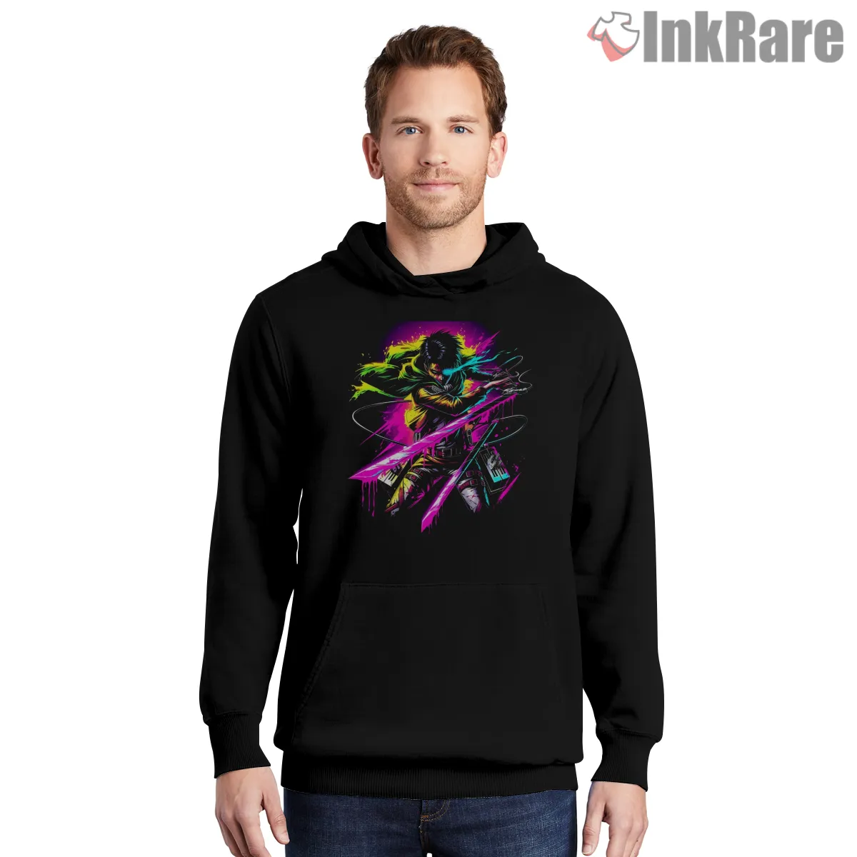 Levi Ackerman Graffiti Strike Attack On Titan Shirt on black hoodie for men graphic tee