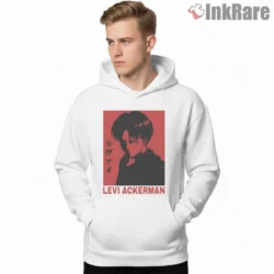 Levi Ackerman Minimal Red Portrait Shirt on white hoodie for men graphic tee