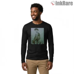 Levi Ackerman Misty Monochrome Portrait Shirt on black long sleeve shirt for men graphic tee