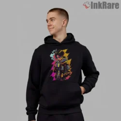 Levi Ackerman Neon Coffee Break Shirt on black hoodie for men graphic tee