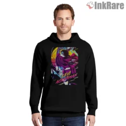 Levi Ackerman Neon Rider Street Art Shirt on black hoodie for men graphic tee