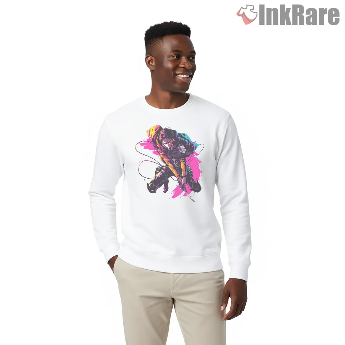 Levi Ackerman Neon Slash Action Shirt on graphic shirt for men graphic tee