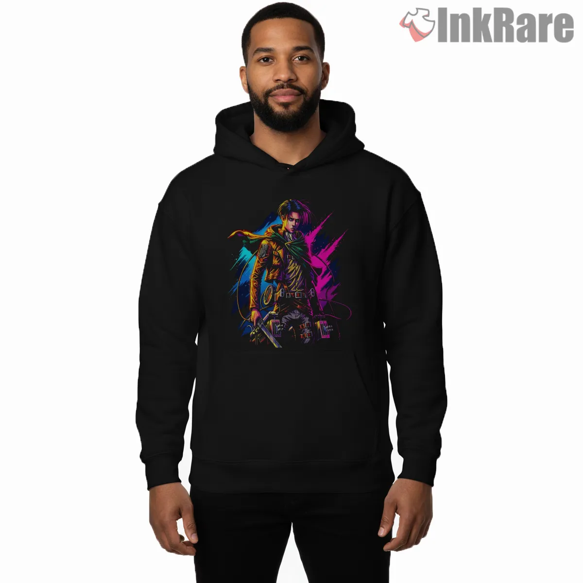 Levi Ackerman Neon Street Wings Shirt on black hoodie for men graphic tee