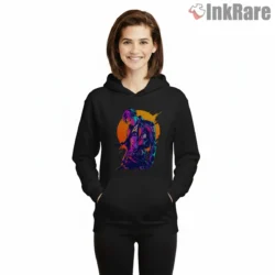 Levi Ackerman Neon Sunrise Street Style Shirt on black hoodie for women graphic tee
