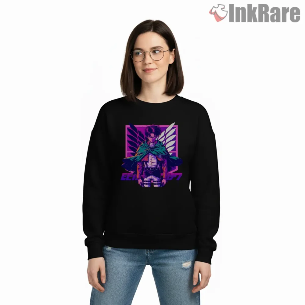 Levi Ackerman Neon Wings Hero Shirt on graphic shirt for women graphic tee