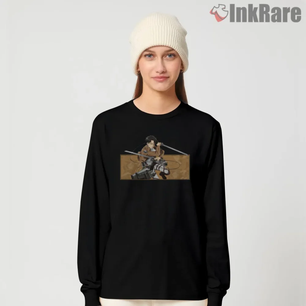 Levi Ackerman Precise Battle Stance Shirt on black long sleeve shirt for women graphic tee