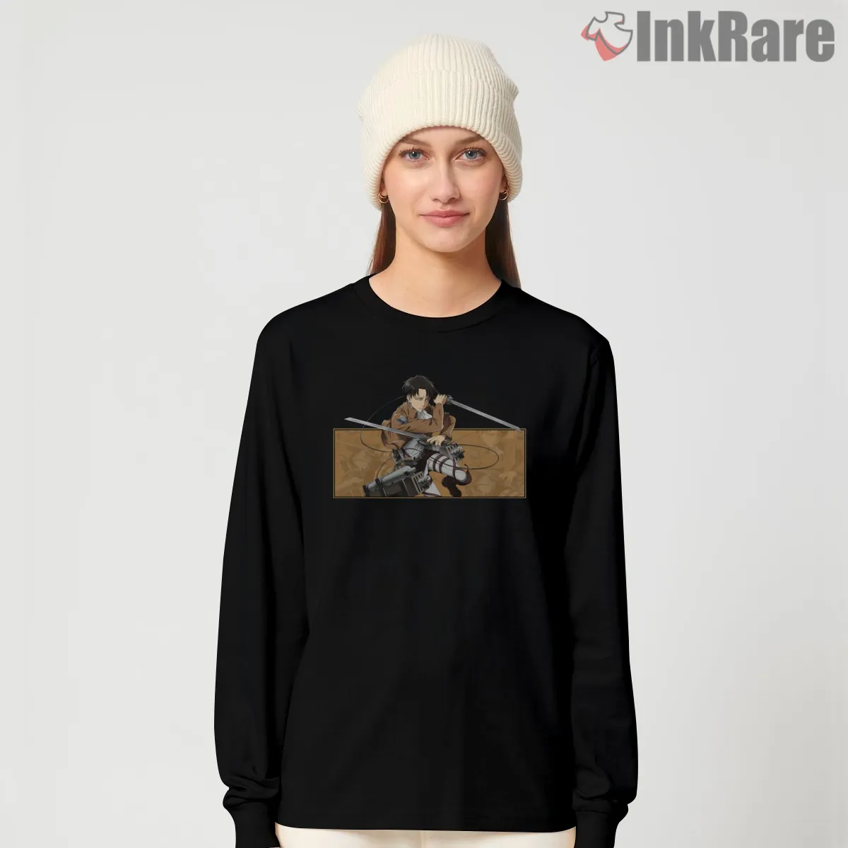 Levi Ackerman Precise Battle Stance Long Sleeve Black Levi Ackerman Precise Battle Stance Shirt on black long sleeve shirt for women graphic tee
