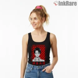 Levi Ackerman Red Stripes Scouting Legion Shirt on black tank top for women graphic tee