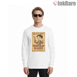 Levi Ackerman Titan Slay Blades Vintage Card Shirt on white long sleeve shirt for men graphic tee