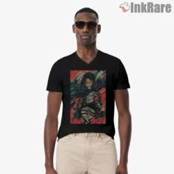 Levi Ackerman Titan Slayer Boss Mode Shirt on black v-neck shirt for men graphic tee