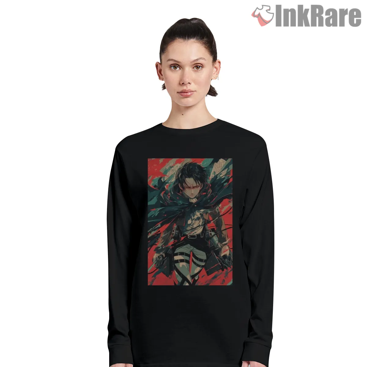 Levi Ackerman Titan Slayer Boss Mode Long Sleeve Black Levi Ackerman Titan Slayer Boss Mode Shirt on black long sleeve shirt for women graphic tee