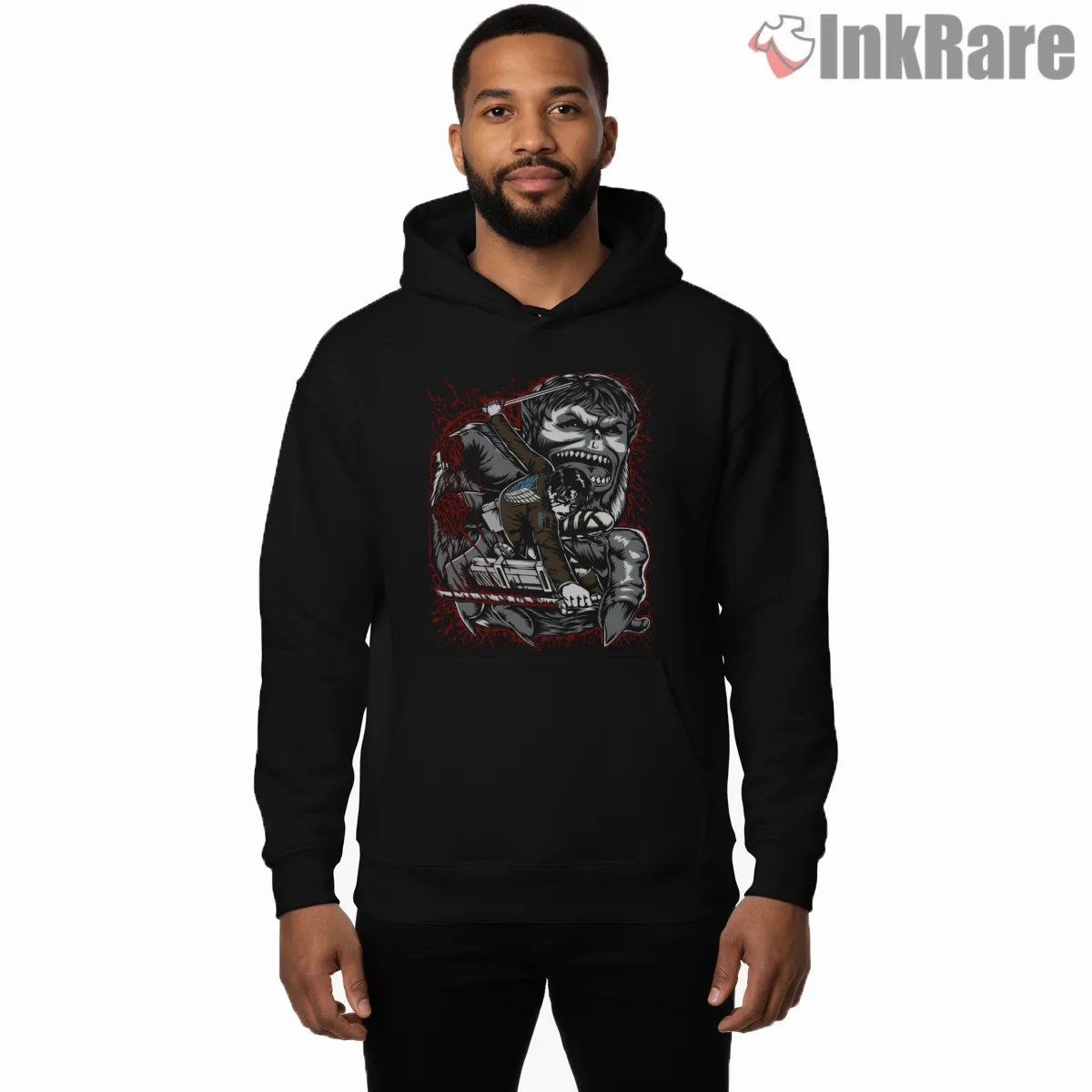 Levi Ackerman Versus Beast Titan Showdown Shirt on black hoodie for men graphic tee
