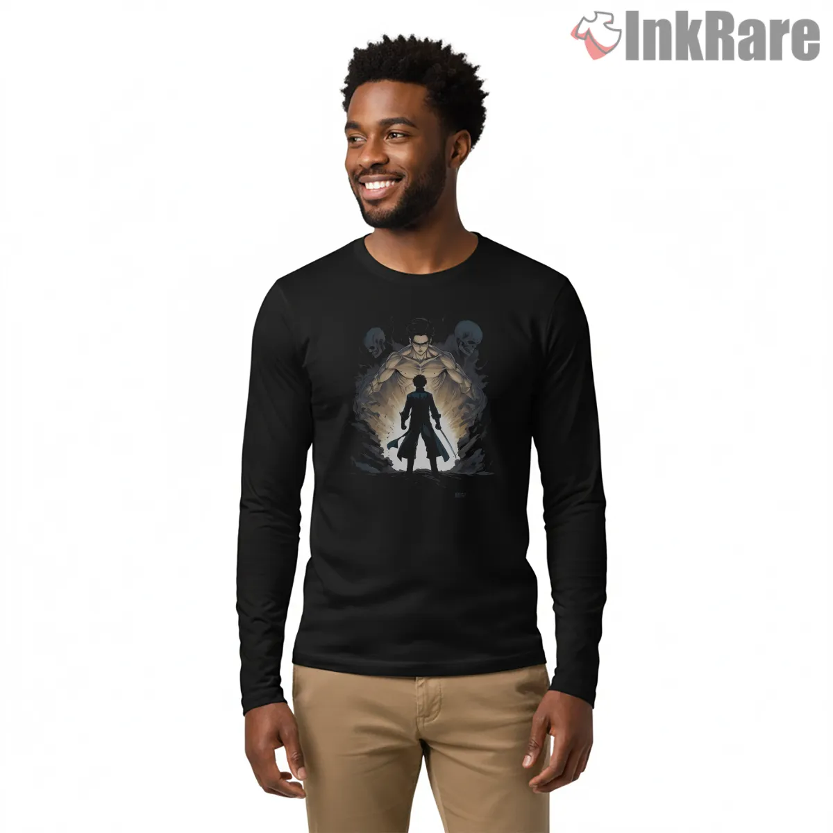 Levi Ackerman Versus Titan Shadow Long Sleeve Black Levi Ackerman Versus Titan Shadow Shirt on black long sleeve shirt for men graphic tee