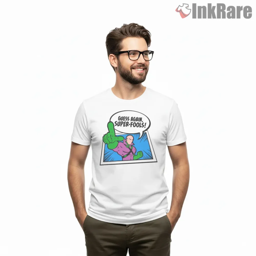 Lex Luthor Guess Again Super Fools Dc Villain Comic Shirt on white short sleeve shirt for men graphic tee