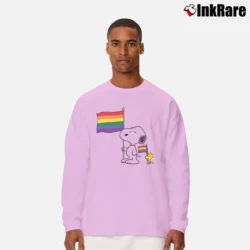 Men’s LGBT Snoopy Woodstock Gay Pride Long-Sleeve Shirt in light pink | Sleek, Lightweight, Year-Round Wear