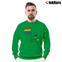 Men’s LGBT Snoopy Woodstock Gay Pride Crewneck Sweatshirt in irish green | Cozy Fabric, Clean Style