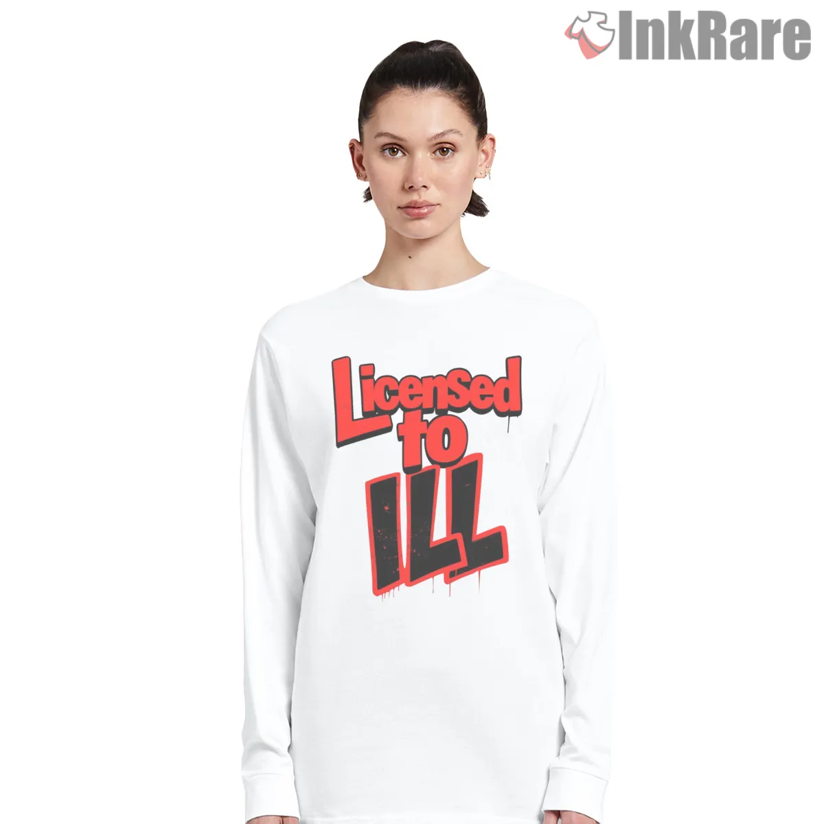 Licensed To Ill Beastie Boys Title Logo Shirt on white long sleeve shirt for women graphic tee