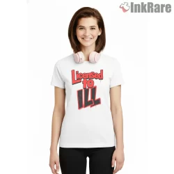 Licensed To Ill Beastie Boys Title Logo Shirt on white short sleeve shirt for women graphic tee