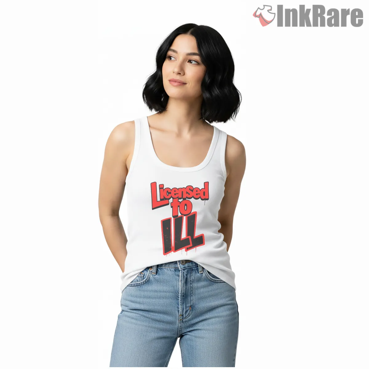 Licensed To Ill Beastie Boys Title Logo Tank Top White Licensed To Ill Beastie Boys Title Logo Shirt on white tank top for women graphic tee