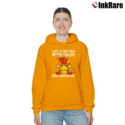 Women’s Life Is Better With Tacos And Dragons Funny Cozy Hoodie in orange | Warm, Structured, Stylish