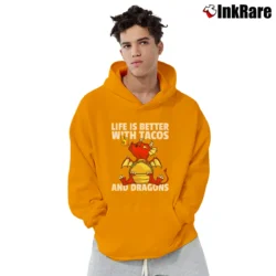 Men’s Life Is Better With Tacos And Dragons Funny Pullover Hoodie in orange | Cozy, Durable, Modern Fit