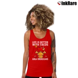 Women’s Life Is Better With Tacos And Dragons Funny Tank Top in red | Lightweight, Movement-Friendly