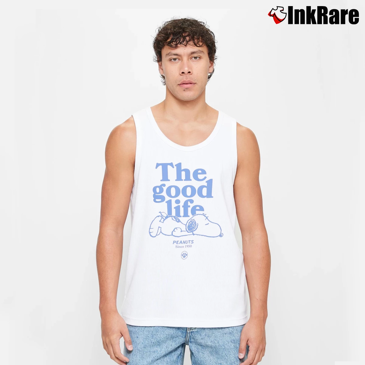 Men’s Life Is Good Snoopy Tank Top in white | Breathable, Active-Friendly Design