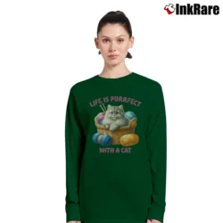 Women’s Life Is Purrfect With A Cat For Pet Lovers Long-Sleeve Top in forest green | Sleek, Versatile, All-Season