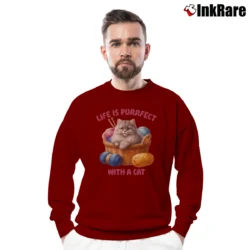 Men’s Life Is Purrfect With A Cat For Pet Lovers Crewneck Sweatshirt in maroon | Cozy Fabric, Clean Style